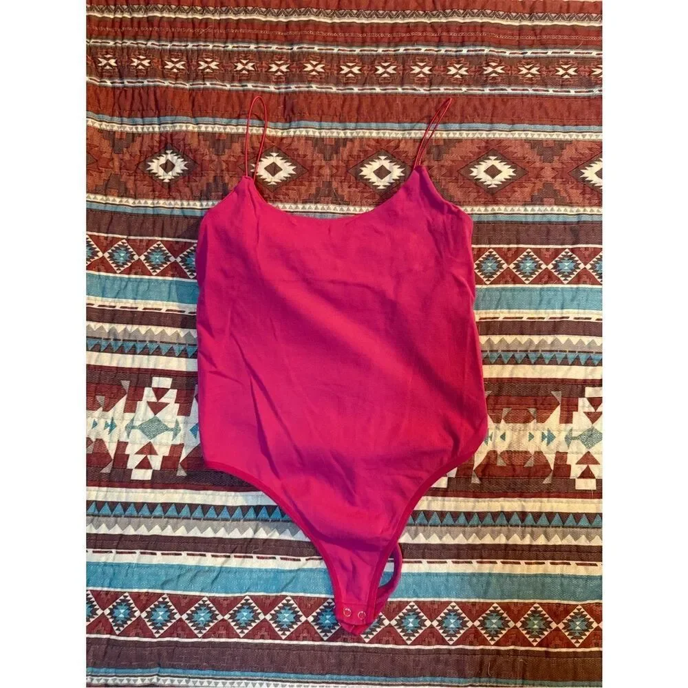 Free People Bright Pink Spaghetti-Strap One-Piece Bodysuit XS